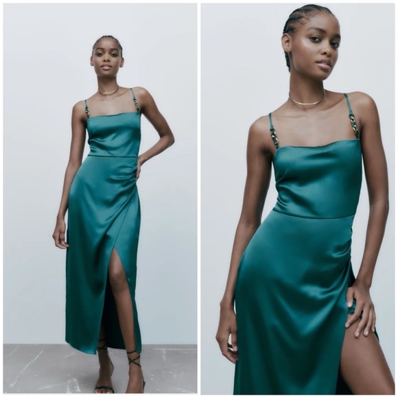 ZARA ~  Satin Lingerie Style Dress with gold detailing - Picture 1 of 6